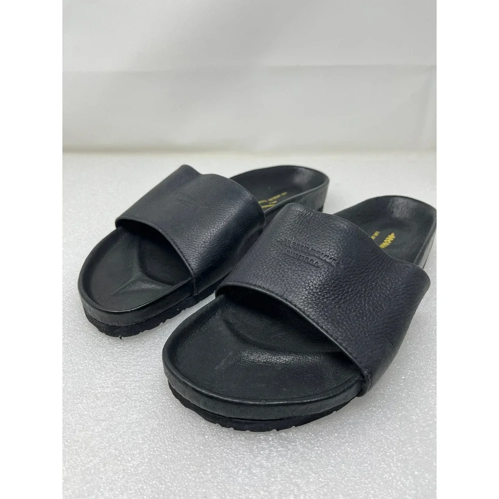 Broken Homme Black Leather Slide Sandals Mens 8-8.5 / Womens 10